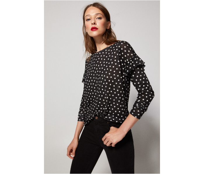 Springfield AW18 Dotted Long Sleeve T-Shirt Small For Women - Black and White - Zoom Image 3