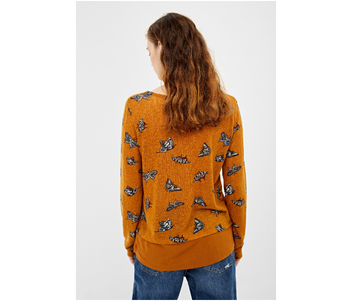 Springfield Butterfly Printed Long Sleeve T-Shirt Small For Women - Dark Yellow - Zoom Image 3