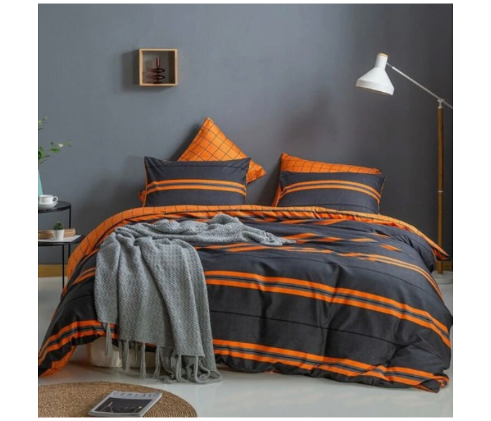 Strip Lines 6 Pieces High Quality Cotton Double Size Bed Sheet with Quilt Cover and Pillow Case – Orange - Zoom Image