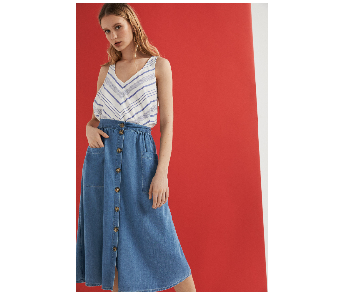 Springfield SS19 Denim Midi Skirt Small For Women - Blue - Zoom Image 1