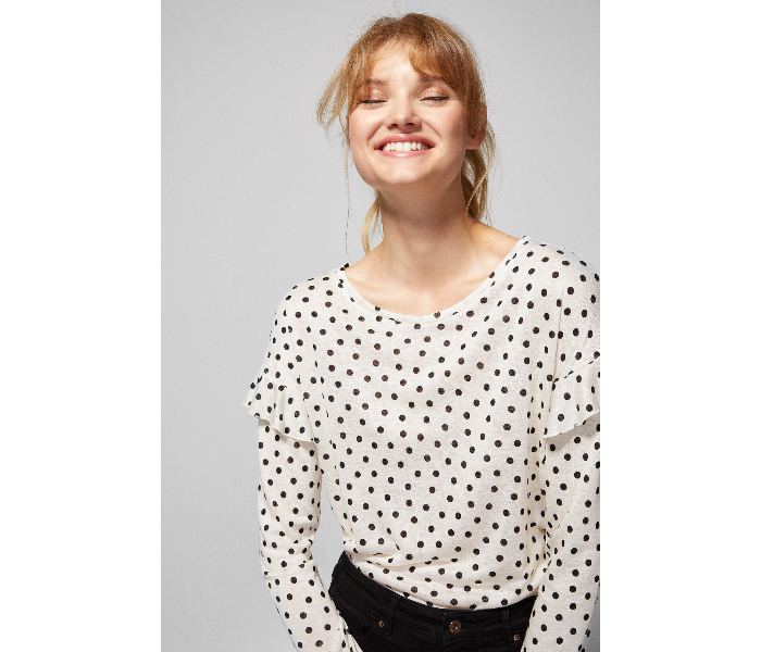 Springfield AW18 Dotted Long Sleeve T-Shirt Small For Women - White and Black - Zoom Image 2