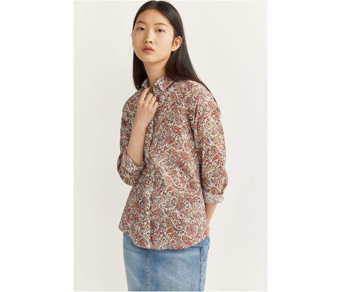 Springfield SS20 Long Sleeve Floral Blouse With Button Closure EU 40 For Women - Brown and Beige - Zoom Image 1