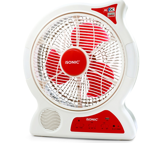 Isonic IF330 12 Inch Rechargeable Fan with Remote – White and Red - Zoom Image 2