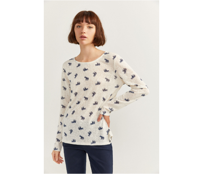 Springfield SS20 Elephant Printed Long Sleeve T-Shirt X-Small For Women - Ivory - Zoom Image 2