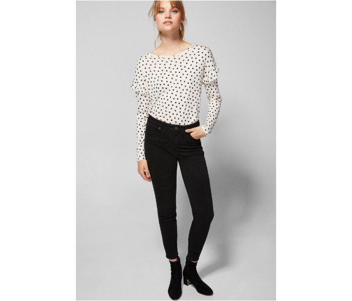 Springfield AW18 Dotted Long Sleeve T-Shirt Medium For Women - White and Black - Zoom Image 1