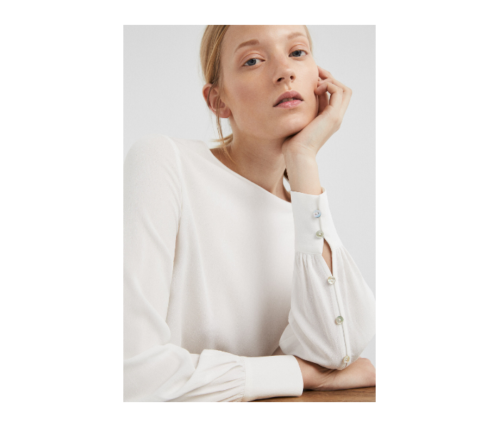 Springfield SS19 Long Sleeve Plain Blouse EU 36 For Women - Cream - Zoom Image 1