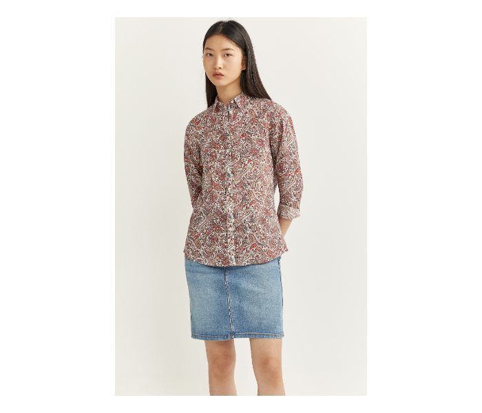 Springfield SS20 Long Sleeve Floral Blouse With Button Closure EU 42 For Women - Brown and Beige - Zoom Image 2