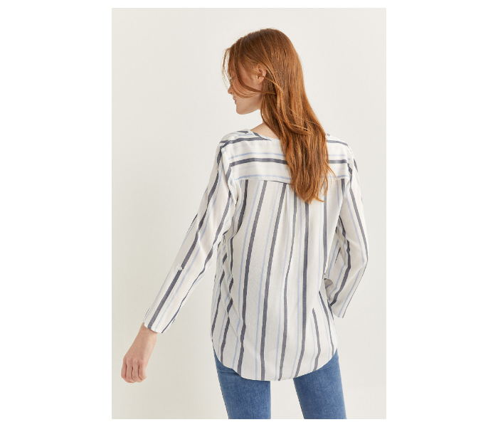 Springfield Slim Fit Long Sleeve Striped Blouse EU 38 For Women - White and Blue - Zoom Image 4