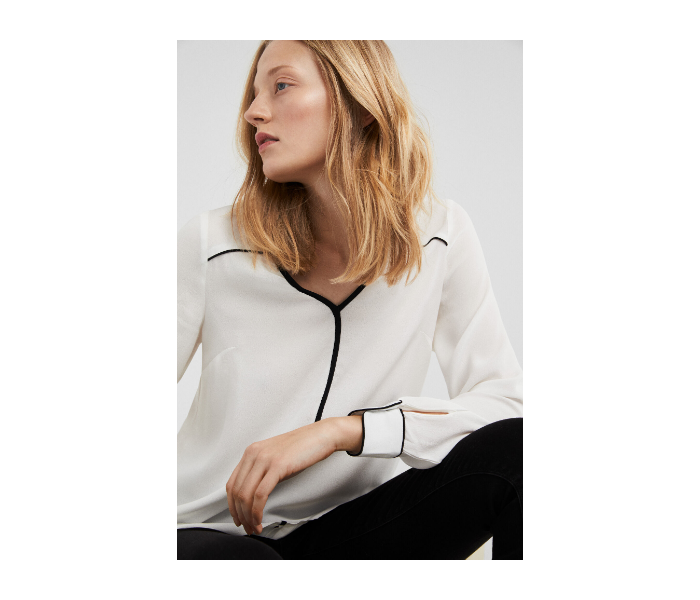 Springfield SS19 Long Sleeve Plain Blouse EU 38 For Women - White and Black - Zoom Image 3