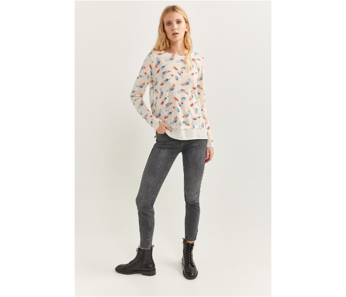 Springfield SS20 Feather Printed Long Sleeve T-Shirt X-Small For Women - Light Cream - Zoom Image 3