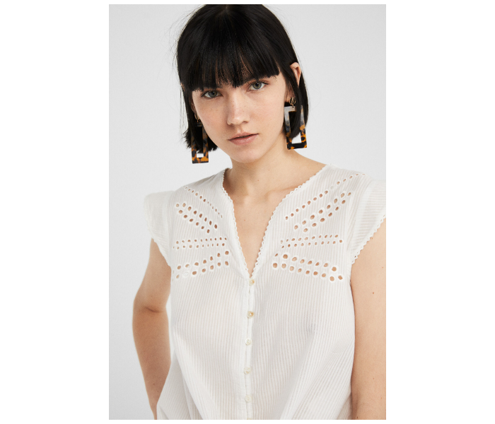 Springfield SS19 Plain Short Sleeve Blouse EU 34 For Women - White - Zoom Image 3