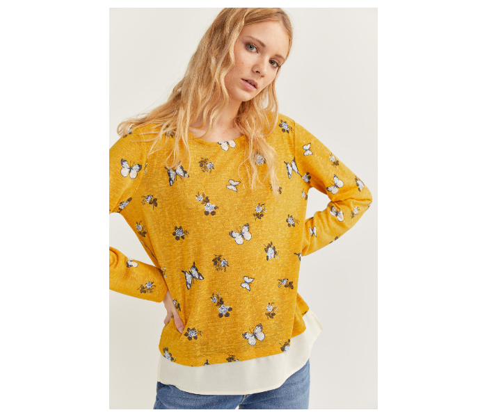 Springfield SS20 Butterfly Printed Long Sleeve T-Shirt Large For Women - Yellow - Zoom Image 1