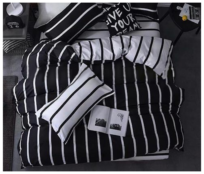 Stripes 6 Pieces High Quality Cotton Double Size Bed Sheet with Quilt Cover and Pillow Case – Black and White - Zoom Image 2