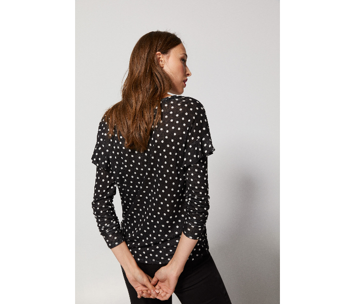 Springfield AW18 Dotted Long Sleeve T-Shirt Medium For Women - Black and White - Zoom Image 4