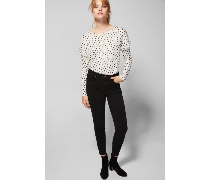 Springfield AW18 Dotted Long Sleeve T-Shirt Small For Women - White and Black - Zoom Image 1