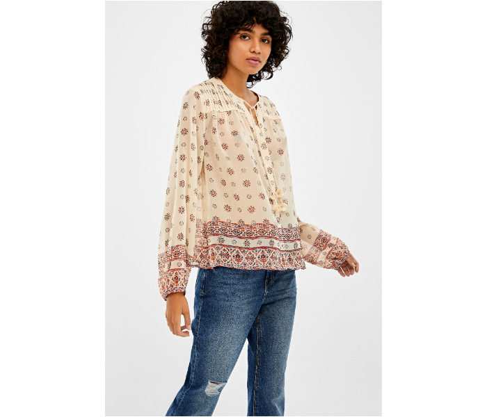 Springfield AW19 Regular Fit Long Sleeve Design Blouse EU 34 For Women - Beige - Zoom Image 1