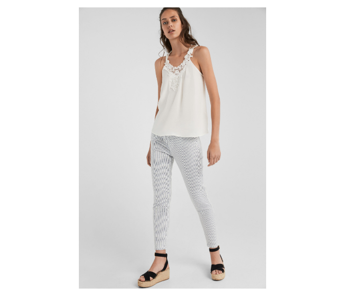 Springfield SS19 Striped Cotton Fancy Pant EU 44 For Women - Grey and White - Zoom Image 1