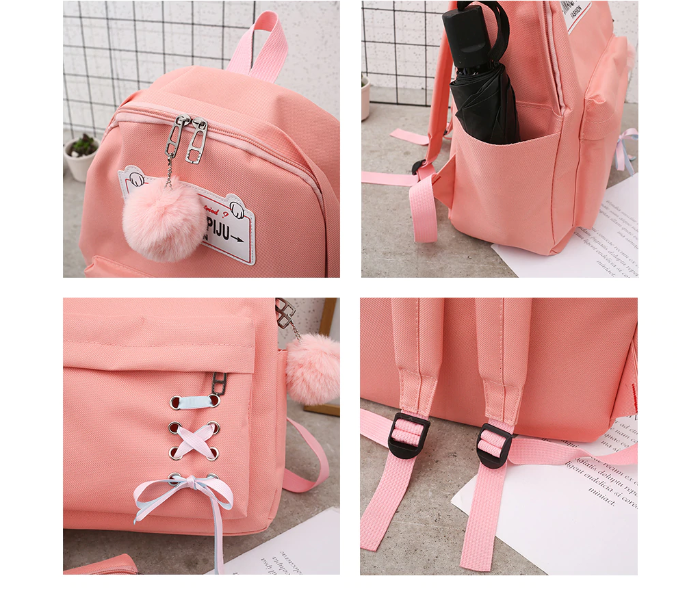 4 Pieces luxury canvas Backpack for Women - Pink - Zoom Image 2