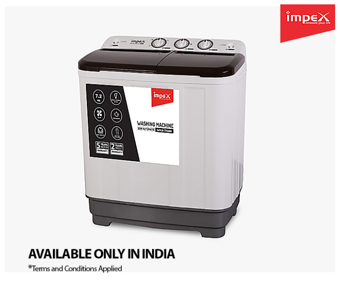 Impex IWMJK72SABIND 7 Kg Semi Automatic Washing Machine - Black and White(Delivery Available Only In India) - Zoom Image 1