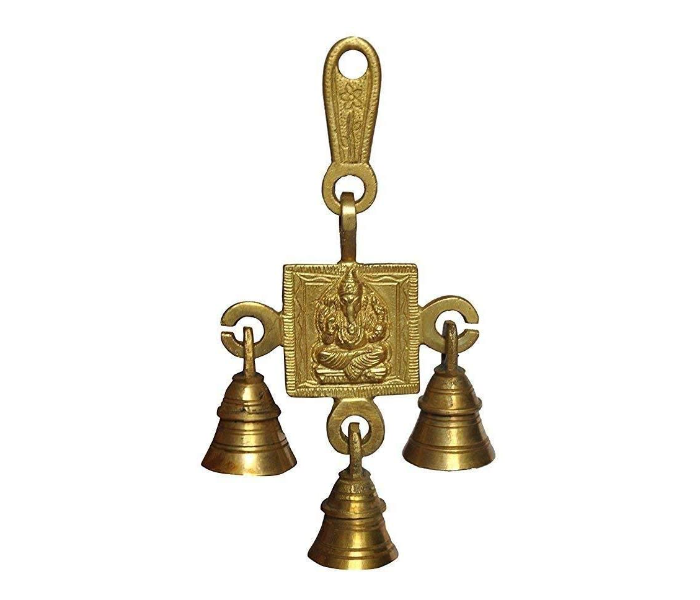 Swastik Ganesha Brass Wall Hanging with 3 Bells - Bronze - Zoom Image