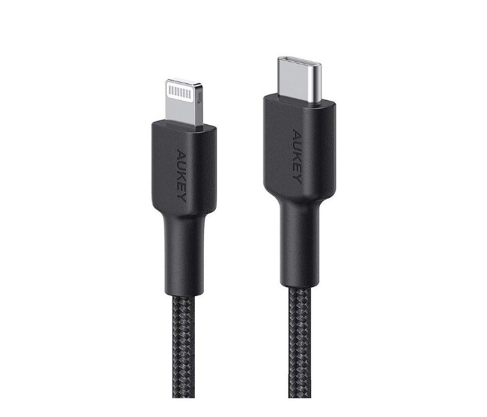 Aukey CL12B 18cm Braided Nylon USB- C to Lightning Cable - Black - Zoom Image 2