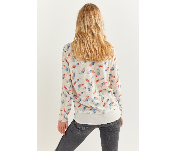 Springfield SS20 Feather Printed Long Sleeve T-Shirt X-Large For Women - Light Cream - Zoom Image 2