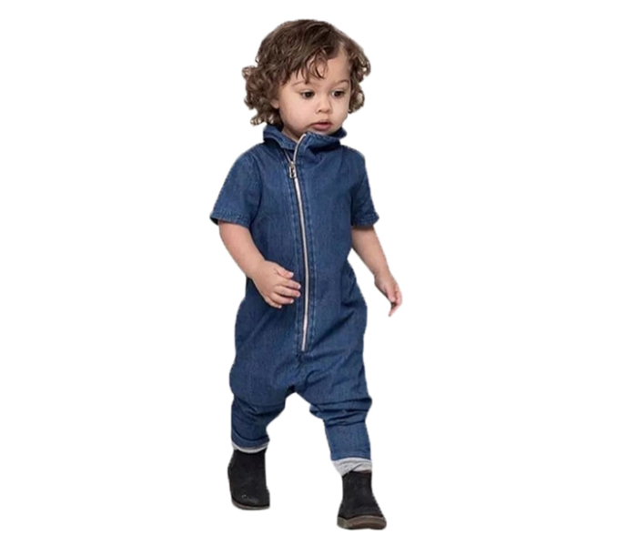 Little Wings Denim 12 Months Short Sleeve Jumpsuit Zipper Romper -Navy Blue - Zoom Image 2