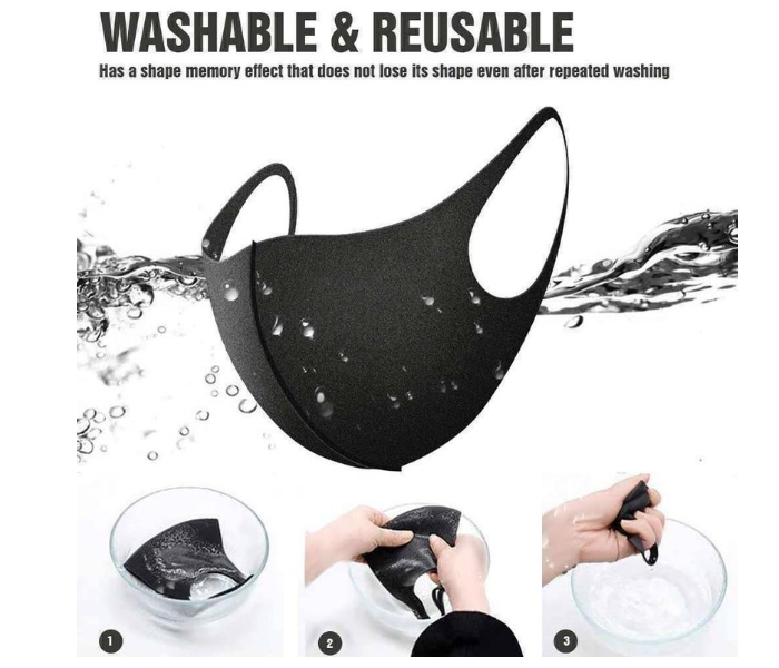 Unisex Anti Microbial Washable Neoprene Pack of 6 Fabric Face Mask - Black - Zoom Image 2