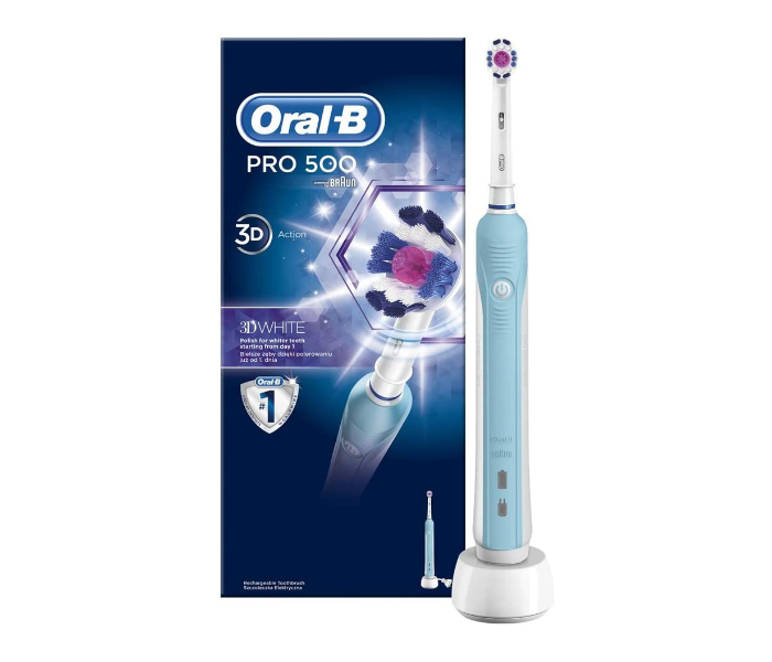 Oral-B Pro 500 3D White Electric Toothbrush - Blue and White - Zoom Image 1