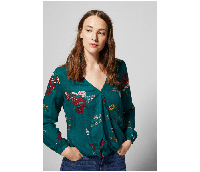 Springfield SS19 Long Sleeve Floral Blouse EU 40 For Women - Dark Green - Zoom Image 2