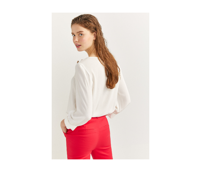 Springfield SS20 Long Sleeve Plain Gold Button Blouse EU 34 For Women - White - Zoom Image 2