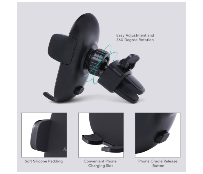 Aukey C48 Cell Phone 360 Degree Rotation Holder for Car Air Vent - Black - Zoom Image 2