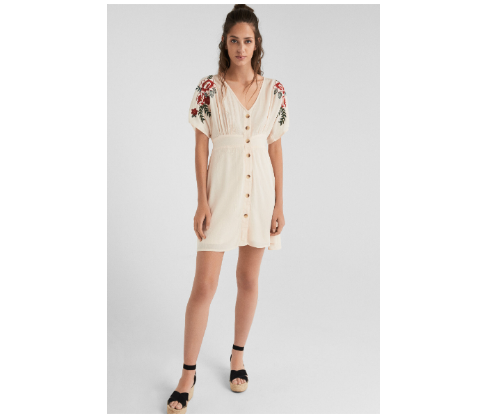 Springfield SS19 Floral Knit Dress EU 42 For Women - Beige - Zoom Image 1