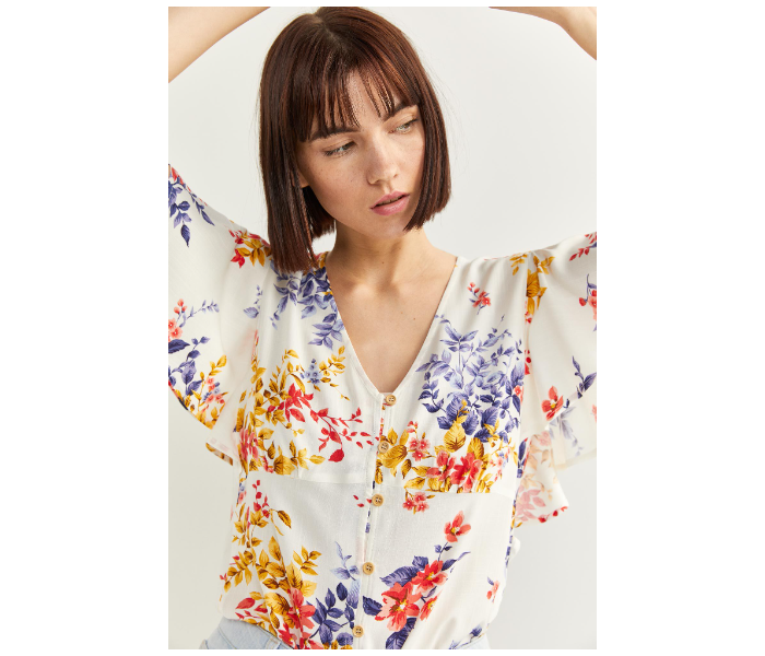 Springfield SS20 Floral Short Sleeve Blouse EU 36 For Women - Yellow and White - Zoom Image 4