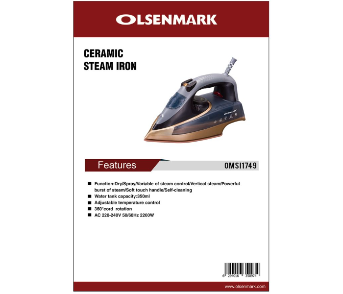 Olsenmark OMSI1749 Steam Iron with Dry, Spray, Burst Function - Zoom Image 2