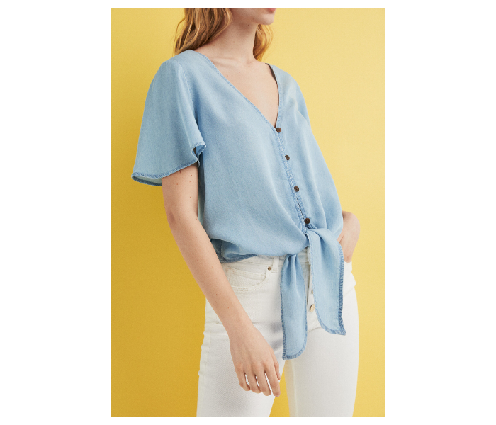 Springfield SS19 Plain Short Sleeve Blouse EU 40 For Women - Light Blue - Zoom Image 2