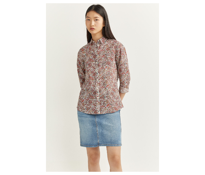 Springfield SS20 Long Sleeve Floral Blouse With Button Closure EU 34 For Women - Brown and Beige - Zoom Image 2