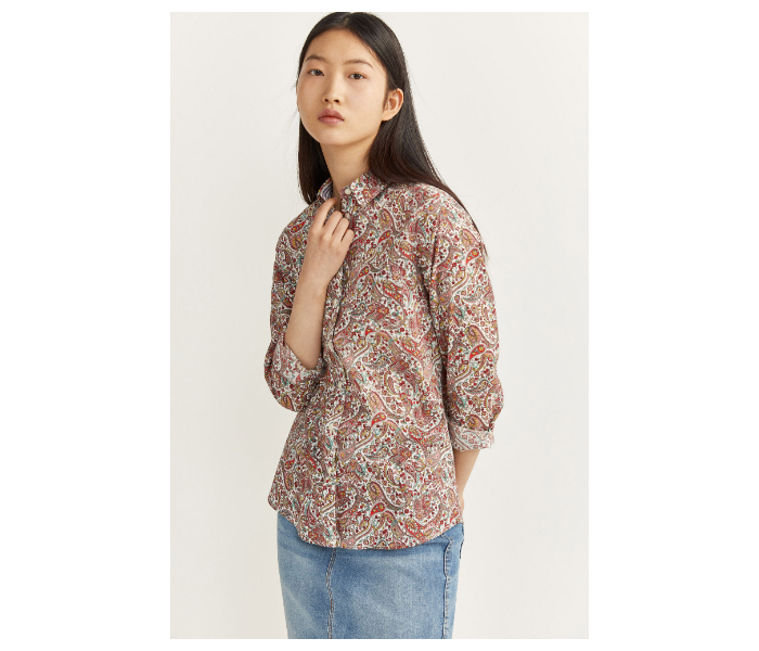 Springfield SS20 Long Sleeve Floral Blouse With Button Closure EU 34 For Women - Brown and Beige - Zoom Image 1