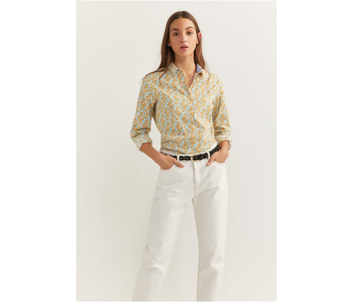 Springfield SS20 Long Sleeve Floral Blouse With Button Closure EU 42 For Women - Yellow and Green - Zoom Image 1