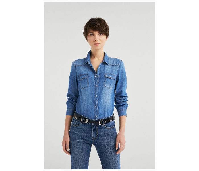 Springfield SS19 Long Sleeve Plain Blouse EU 38 For Women - Jean Blue - Zoom Image 1