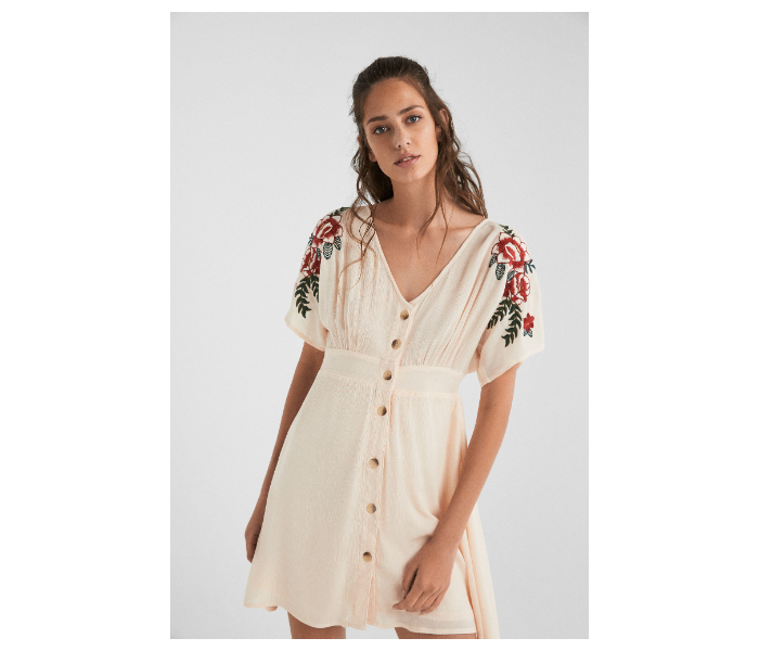 Springfield SS19 Floral Knit Dress EU 40 For Women - Beige - Zoom Image 3