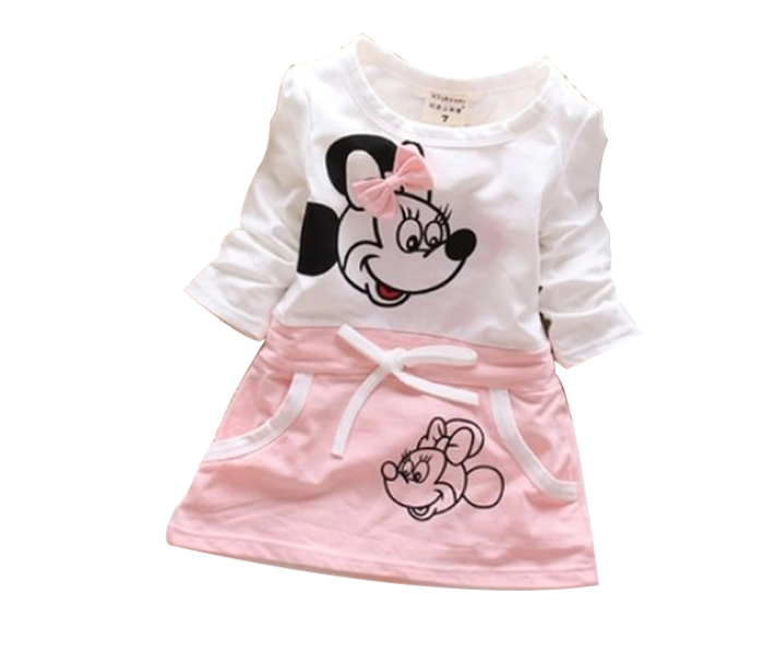 Little Wings Cute Cartoon Pattern Minnie Princess Girl Frock for 18 Months Kid - Pink Beige - Zoom Image