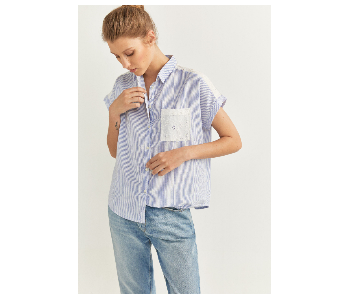 Springfield SS20 Stripe Short Sleeve Shirt EU 42 For Women - Blue and White - Zoom Image 2