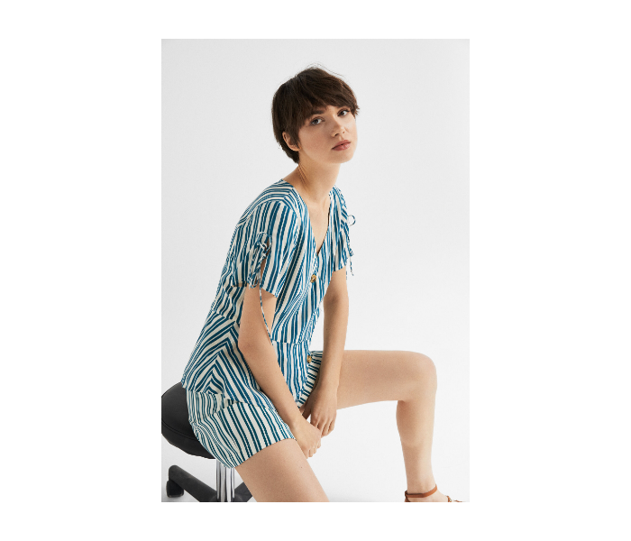 Springfield SS19 Striped Short Sleeve Blouse EU 34 For Women - Green and White - Zoom Image 1