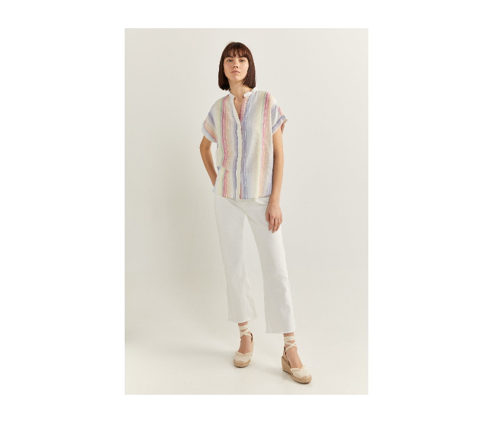 Springfield SS20 Striped Short Sleeve Blouse EU 40 For Women - Blue and Pink - Zoom Image 3