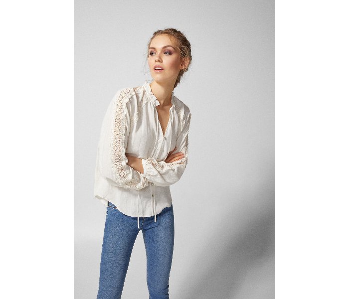 Springfield SS19 Long Sleeve Plain Blouse Large For Women - White - Zoom Image 3