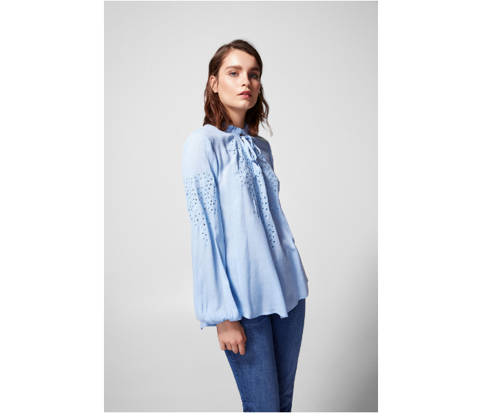 Springfield SS19 Long Sleeve Plain Blouse EU 42 For Women - Medium Blue - Zoom Image 4