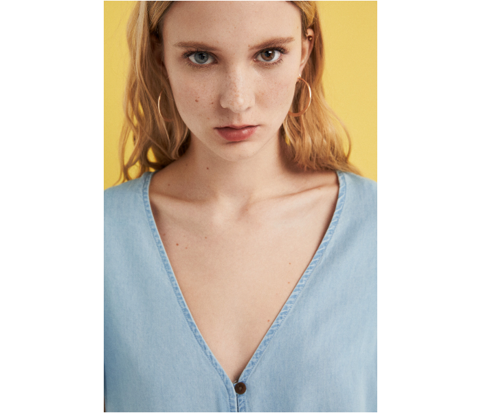 Springfield SS19 Plain Short Sleeve Blouse EU 38 For Women - Light Blue - Zoom Image 4