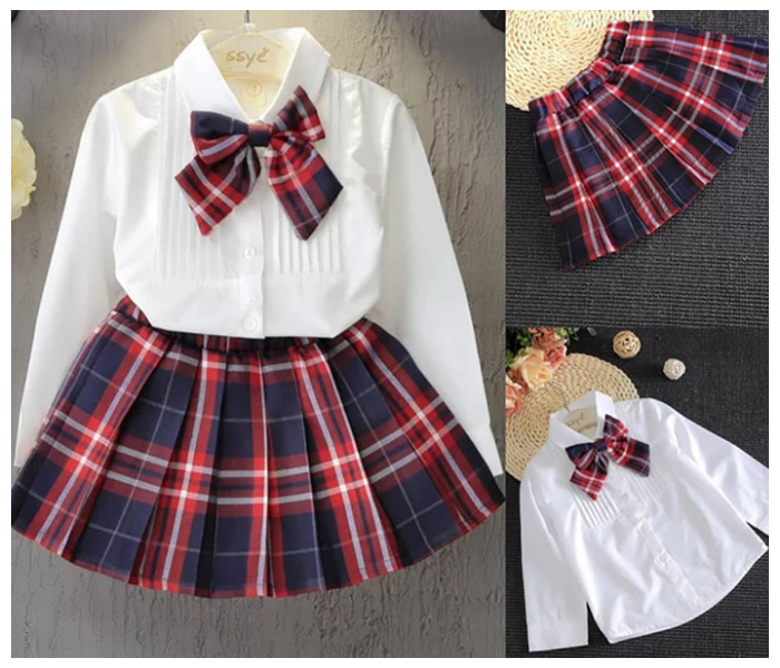 Little Wings 6 Year School Girl Skirt and Bow-Tie Dress - White and Maroon - Zoom Image 4