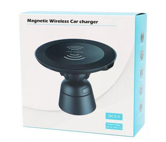 QC3.0 Magnetic Wireless Car Charger - Black - Zoom Image